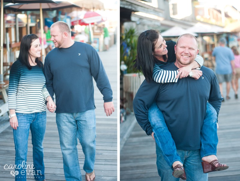 madeira beach engagement session, john's pass, st. petersburg wedding photographer, couple walking on deck, piggy back ride