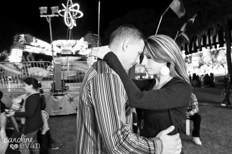 Tampa Wedding Photography, Carnival Engagement Session, black and white slow exposure carnival ride