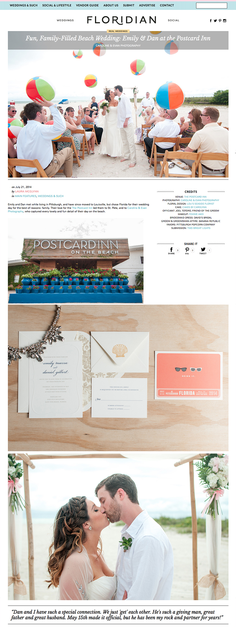 postcard inn wedding published on Floridian Weddings st. pete beach wedding photography