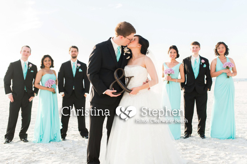 blue and purple hilton clearwater beach wedding party